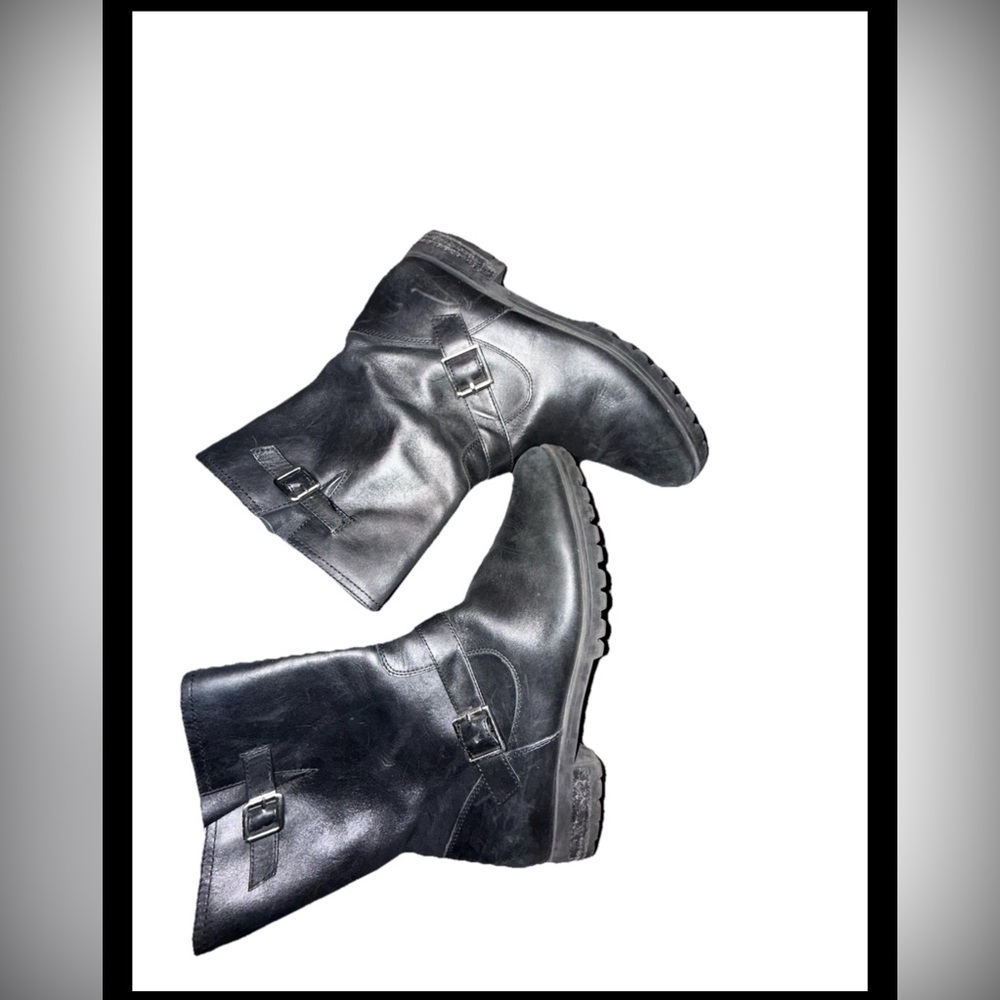Tahari Black Leather Buckle Boots